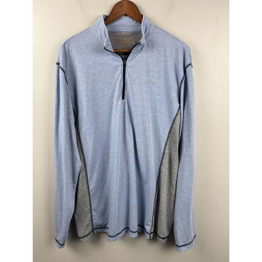 Orvis Sweater Men XL blue Gray 1/4 Quarter Zip Pockets Trout Bum Sweatshirt